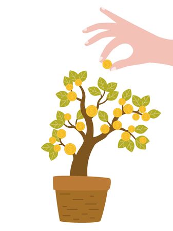 Cartoon money tree in flower pot. Business concept. Vector illustration. のイラスト素材