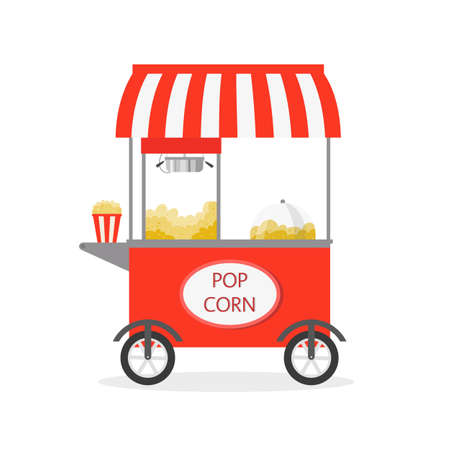 Cartoon Popcorn cart, street food. Vector illustration.のイラスト素材