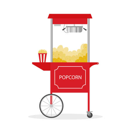 Cartoon Popcorn cart, street food. Vector illustration.のイラスト素材