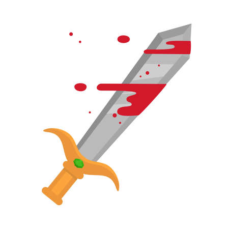 Cartoon metal sword with blood on white background. Vector illustration.のイラスト素材