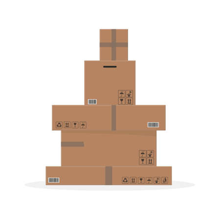 Cardboard boxes stacked on each other. illustration.のイラスト素材
