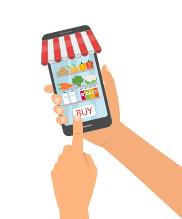 Online grocery shopping concept, order food. Vector illustration.のイラスト素材