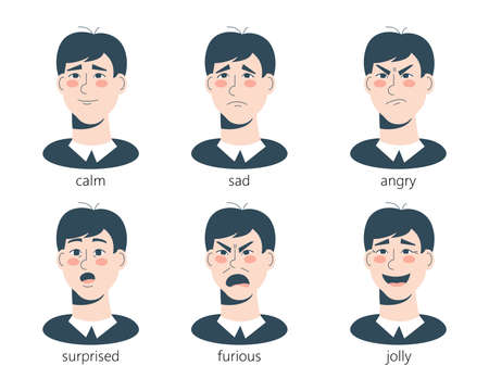 Set of male facial emotions. Vector illustration.のイラスト素材