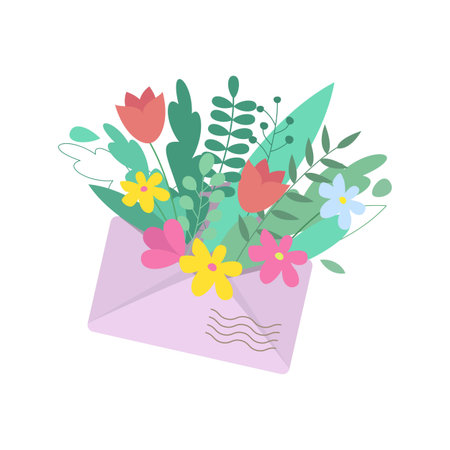 Open envelope with flowers. Vector illustration.のイラスト素材