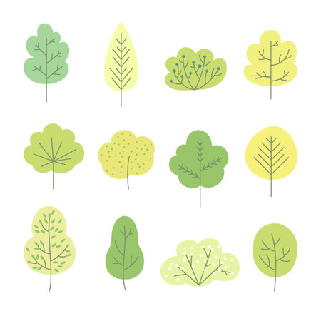 Set of Ñartoon trees, bushes and branches. Vector illustration.のイラスト素材