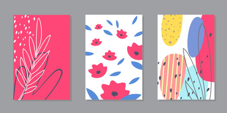 Set of abstract floral cards. Trendy graphic design for poster, card, print, cover, wallpaper,...