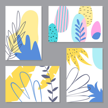 Set of abstract floral cards. Trendy graphic design for poster, card, print, cover, wallpaper,...