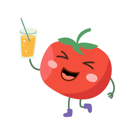 Cute cartoon tomato on white background. vector illustration.のイラスト素材