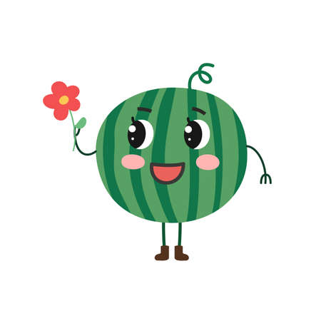 Cute cartoon watermelon on white background. vector illustration.のイラスト素材