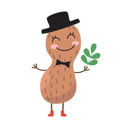 Cute cartoon peanut on white background. vector illustration.のイラスト素材