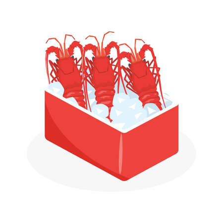 Ice box with fresh seafood. Grocery delivery service concept. vector illustration.のイラスト素材