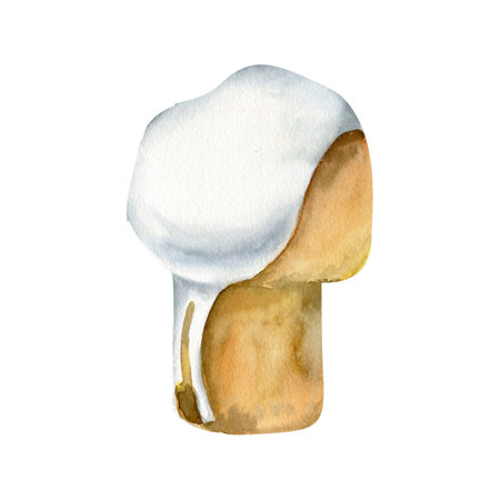 Watercolor hand drawn muffin with white creamy top. Food illustration for bakery, shop label, logo design. Happy Easter cupcake ,isolated clip art.の写真素材