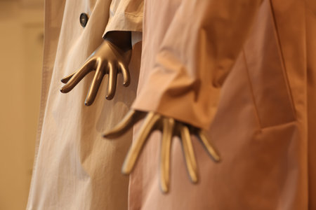 mannequin female hands in shop. Plastic fingers.