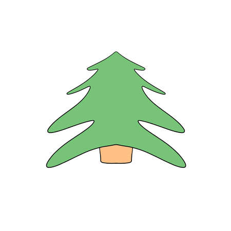 Simple shaped Christmas tree with decorations, Xmas tree isolated on white, illustration for design, New Years card, holidaysの写真素材