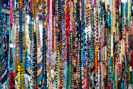 colorful glass beads on the bazaar or market
