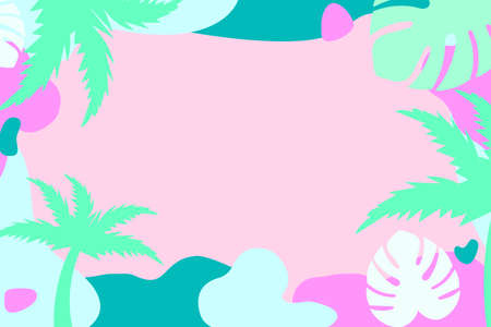 Summer time design. Creative background of landscape, panorama of sea and beach on pink background. Summer sale, post templateのイラスト素材