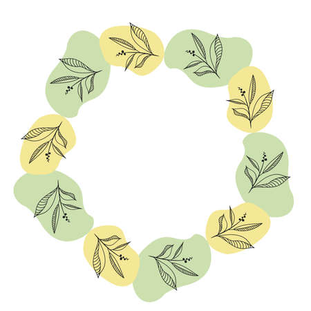 Doodle floral, line and leaf circle frames. illustration vectorのイラスト素材