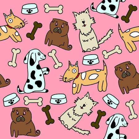 Vector seamless pattern with cute dogs isolated on pink. Animal pattern for kids textile, nursery decor, fabricのイラスト素材