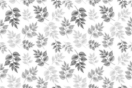 Botanical seamless pattern, hand drawn line art leaves vector on white backgroundのイラスト素材