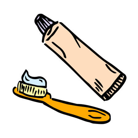 handle toothbrush with toothpaste for brushing teeth, dental cartoon vector flat style cuteのイラスト素材