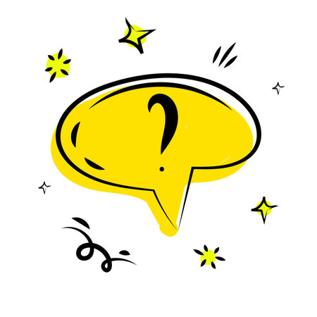 Doodle yellow color question marks icon in bubbles. Vector design backgroundのイラスト素材