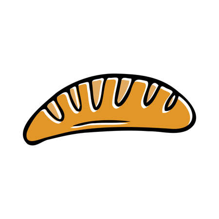 Vector simple brown doodle sketch baguette bread isolated on white backgroundのイラスト素材