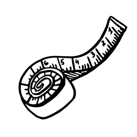 Measuring tape. Vector icon black silhouette. Doodle styleのイラスト素材