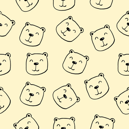 Vector bear seamless pattern. Cute teddy illustration. Cartoon animals background. Doodle bears for fabric, wallpaper or wrapping paper, textile, bedding, t-shirt print.のイラスト素材