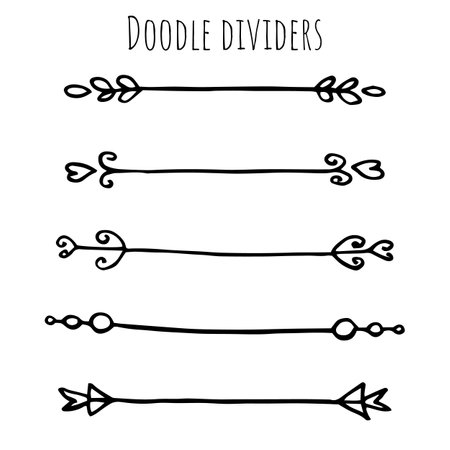 Hand drawn dividers set. Ornamental decorative elements. Vector doodle elements design.のイラスト素材