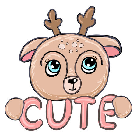 text cute and deer baby girl print illustration art vectorのイラスト素材