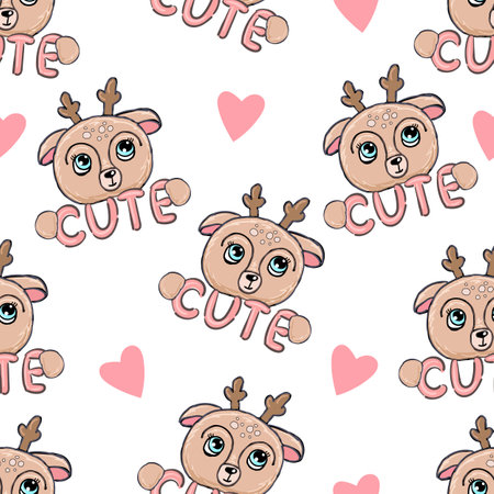 text cute and deer baby girl print illustration art vector seamless pattern, design for wrapping paper or textile fabric printのイラスト素材