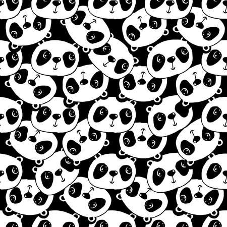 Cute Cartoon Panda Face Seamless Pattern vectorのイラスト素材