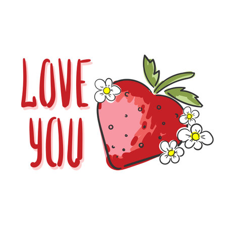 Inscription I Love You with strawberry on white background.のイラスト素材