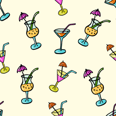 Seamless pattern with color cocktails, summer vector backgroundのイラスト素材