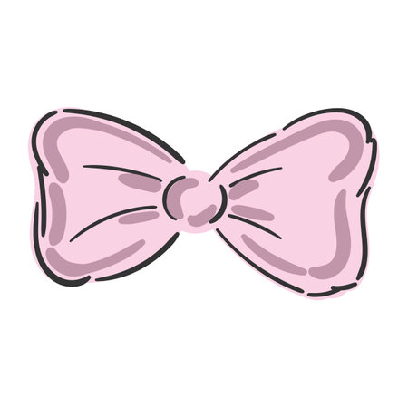 Beautiful pink bow drawn in cartoon style, dressing items, beauty, gift and birthday decorative ribbons. Vector illustration isolated on white background.のイラスト素材