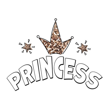 Cute inscription Princess text with crown. Little princess t-shirt print. Childish design for apparel, nursery, cards, posters. Vector Illustrationのイラスト素材