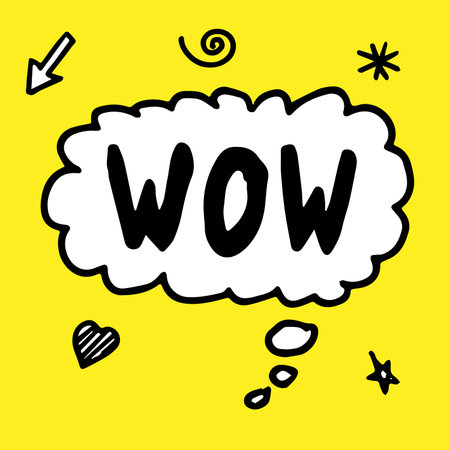 Wow word in speech bubble. Isolated comic cartoon speech bubble icon with text. Vector awe or surprise expression with explosion effect designのイラスト素材