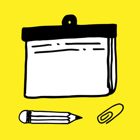 Hand drawn vector paper note in cartoon style. Clipboard icon, illustration Doodle sketch.のイラスト素材