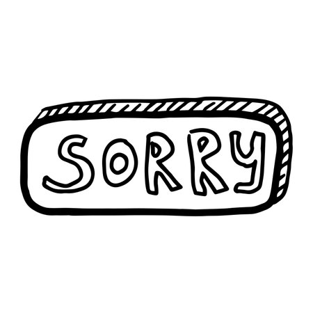 Doodle vector illustration of sorry speech bubble. Black outlined and white colored.のイラスト素材