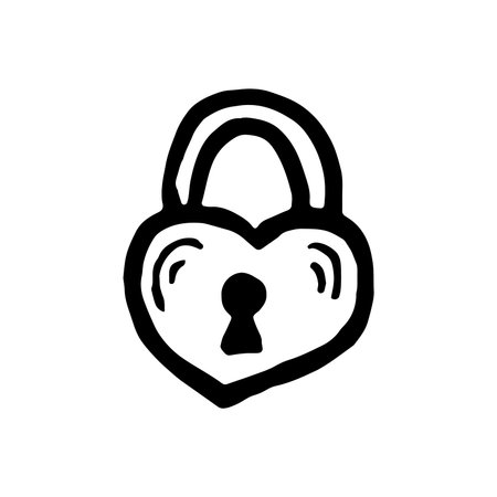 Padlock doodle style vector illustration isolated on white background. Valentines day hand drawn graphicのイラスト素材