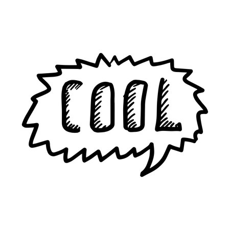Doodle vector illustration of Cool speech bubble. Black outlined and white colored.のイラスト素材