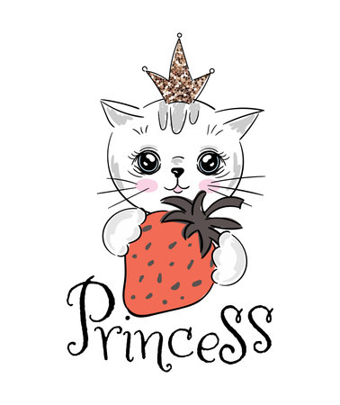 Cute princess cat with a glitter crown.のイラスト素材