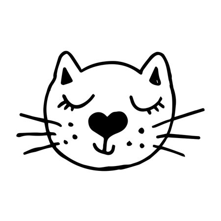Cute cat face line doodle icon. Vector illustration.のイラスト素材