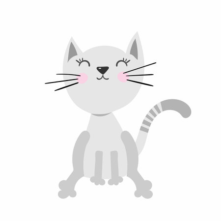 Vector illustration of a gray cat. It can be used as greeting card, poster, invitation for birthday, Valentine Dayのイラスト素材