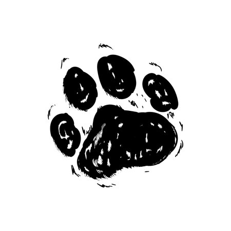 Dog paw doodle, hand drawn sketch. Pet footprint cute illustration.のイラスト素材