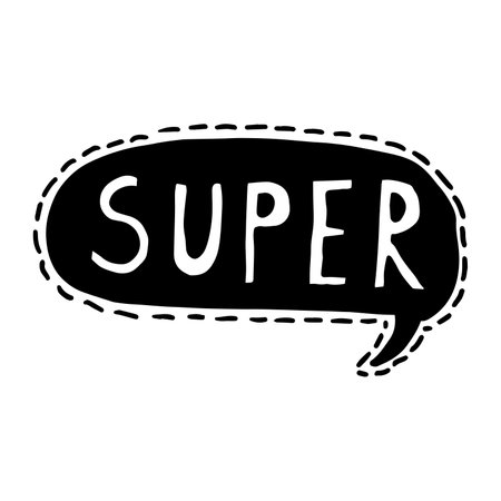 Doodle vector illustration of Super speech bubble. Black outlined and white colored.のイラスト素材