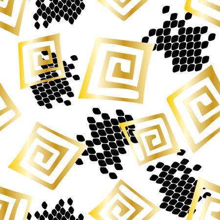 Hand drawn abstract seamless pattern, ethnic background, Africa style with gold and black elementsのイラスト素材
