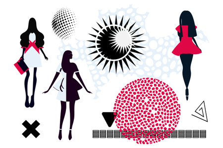 Fashion art collage. Creative modern vogue concept image in contemporary surrealism style. Beauty, fashion and health theme.のイラスト素材