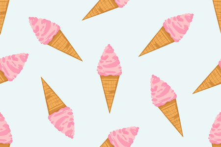 cute seamless pattern with hand drawn pink ice cream for summer prints, posters, wrapping paper, backgrounds, wallpaper, scrapbooking, textileのイラスト素材