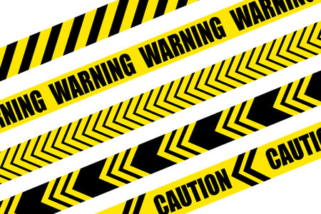 Set Caution and danger tapes. Warning tape. Black and yellow line striped. Vector illustrationのイラスト素材
